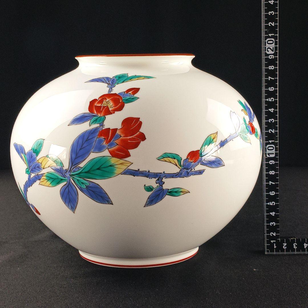 Y2293-77 香蘭社 染錦 椿図 花瓶 花器 有田焼