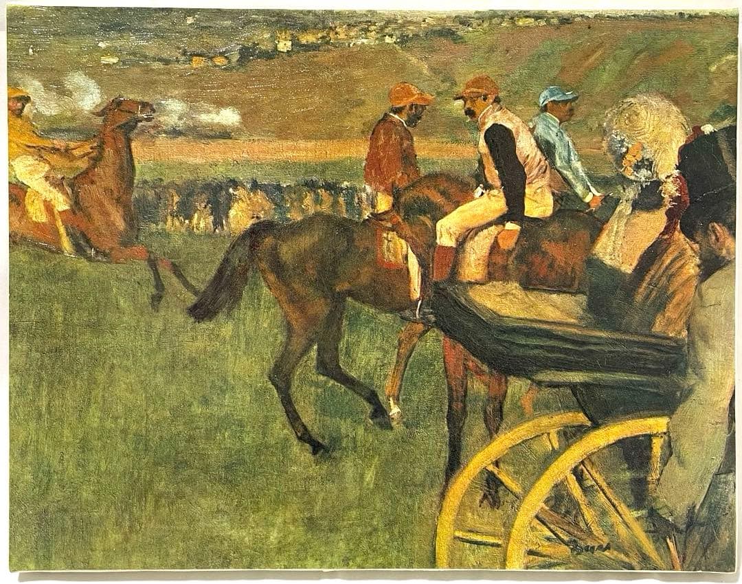 競馬場 1台の馬車とアマチュア騎手たち　エドガー・ドガ　額付き　絵画