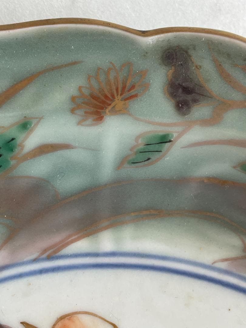 古伊万里 色絵 金彩 花文 輪花 大皿 大明成化年製 明治 飾皿 28.8cm