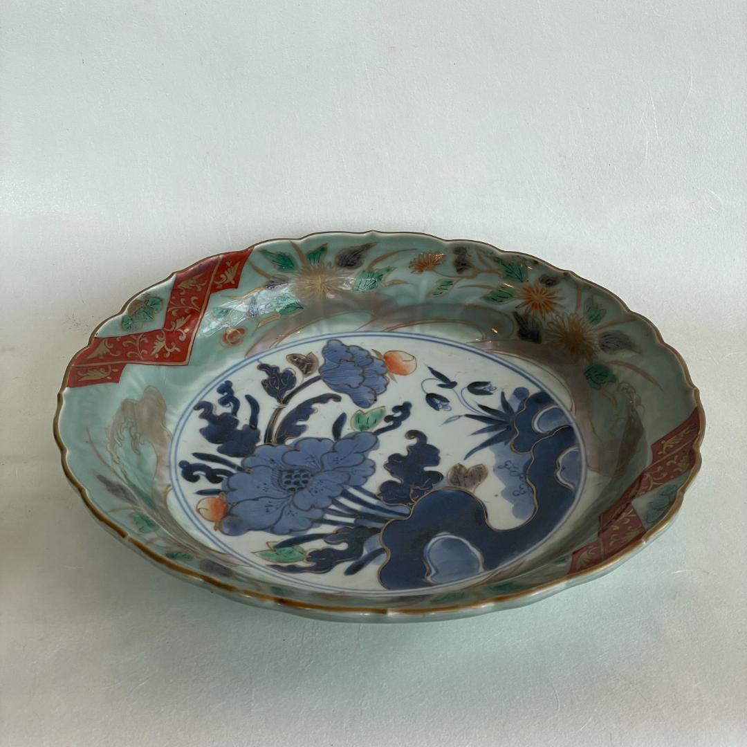 古伊万里 色絵 金彩 花文 輪花 大皿 大明成化年製 明治 飾皿 28.8cm