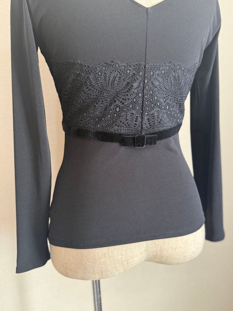 sale! 美品　Chacott チャコット　トップス　ベロアリボン　レース　黒