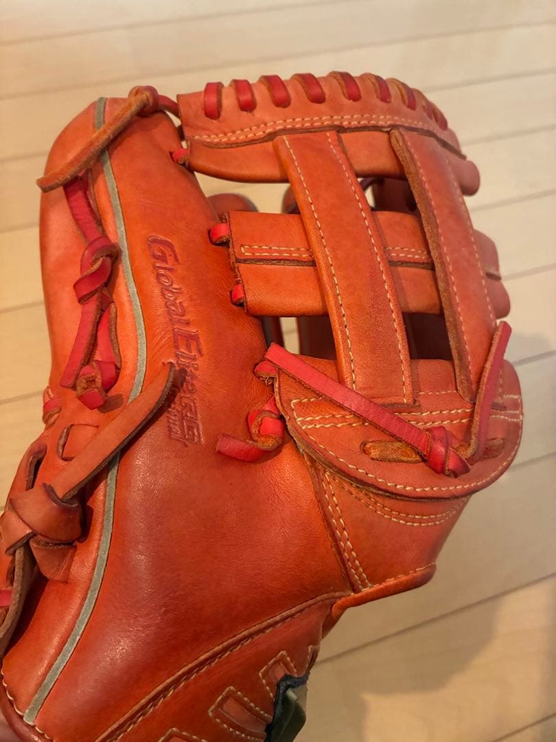値下げ　ミズノ　Global Elite少年野球用オレンジ グローブ 右手用