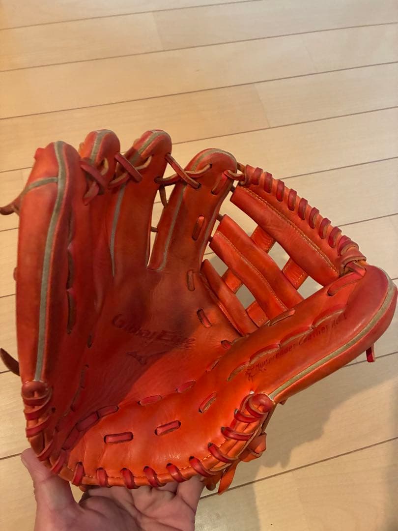 値下げ　ミズノ　Global Elite少年野球用オレンジ グローブ 右手用