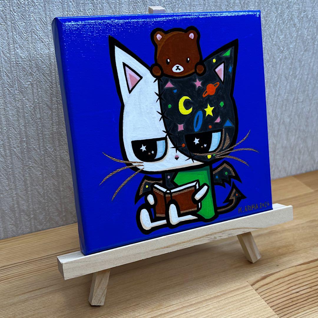 「心に還る時間」｜イーゼル付き絵画 原画 動物画 猫の絵 イラスト ドローイング