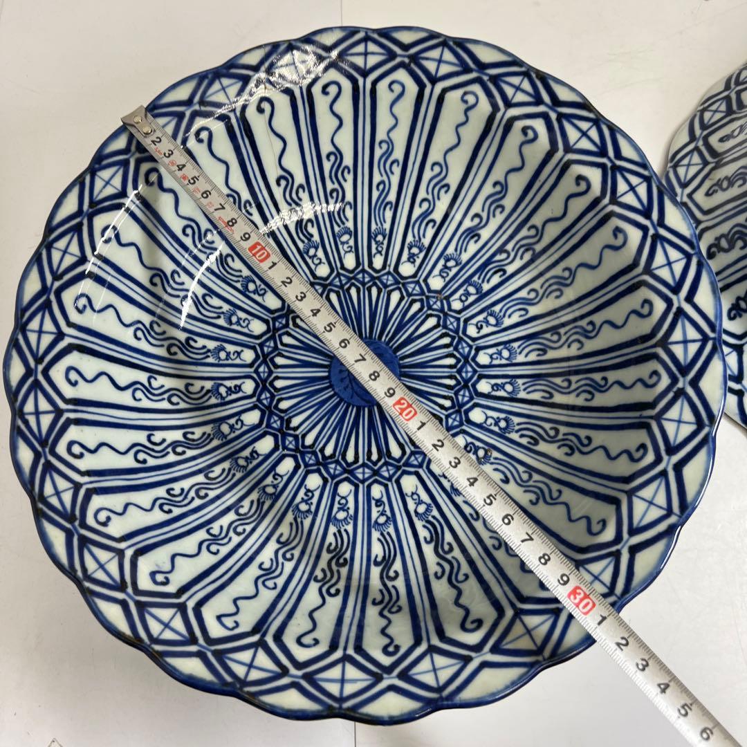 古伊万里　嘉永染付大鉢2枚　木箱付　幅約32/33㎝　東Y8-0408②タトオ