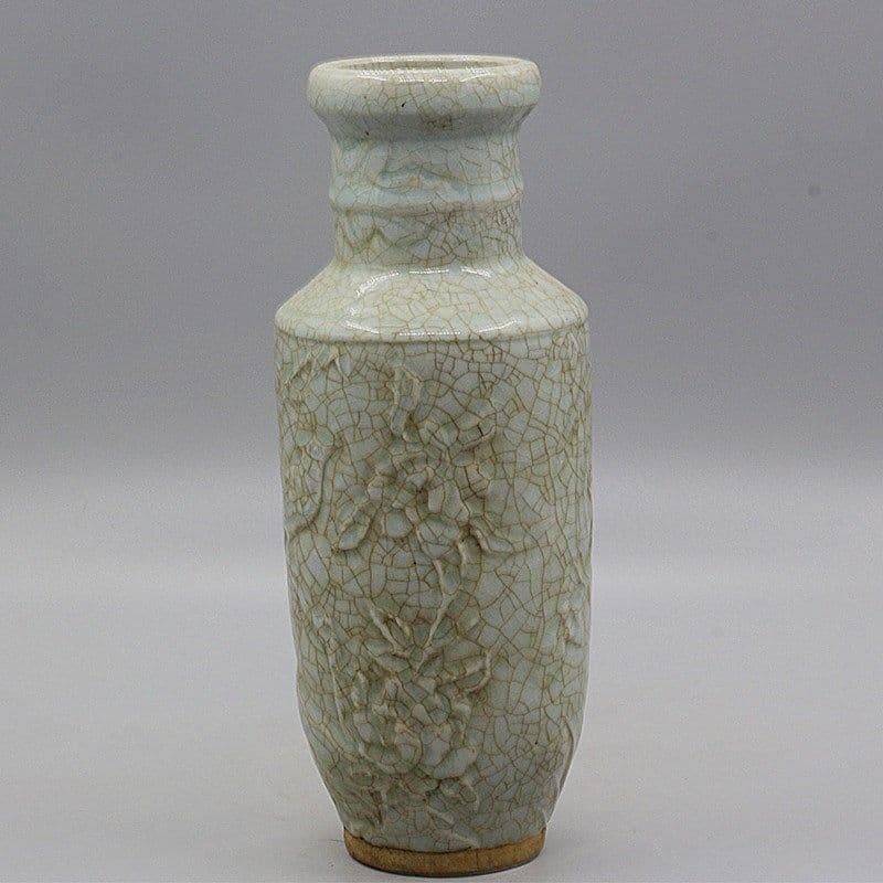宋湖田窯開片浮彫花鳥図爆竹瓶 景徳鎮 陶磁器 装飾品 現代工芸品美術品 置物
