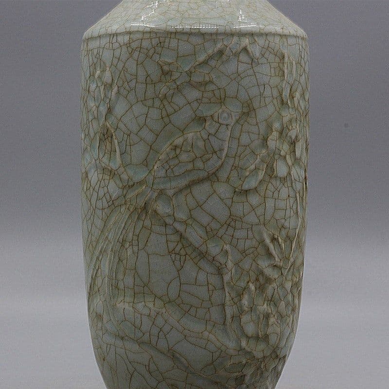 宋湖田窯開片浮彫花鳥図爆竹瓶 景徳鎮 陶磁器 装飾品 現代工芸品美術品 置物