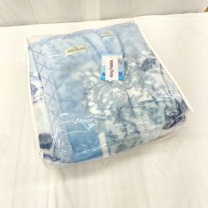 新品　ニューマイヤー毛布　シングル　軽い　軽量　あったか　花柄　ブルー