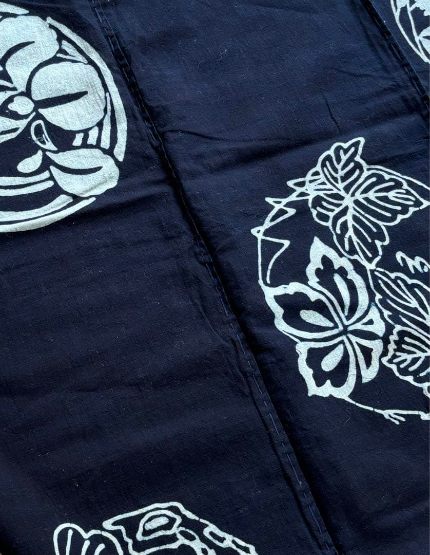 古布　筒描　藍染　風呂敷　木綿　型染め　JAPAN blue 襤褸　BORO