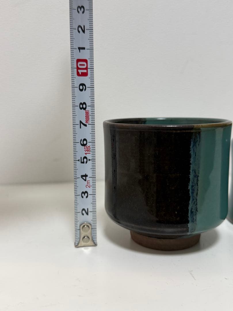 牛ノ戸焼　湯呑み　くびれ型　2つセット　茶　カップ　黒緑　染め分け　鳥取　中井窯