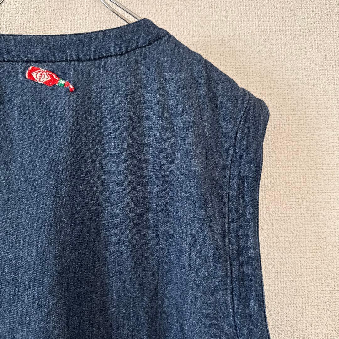 希少 レア タバスコ 背面刺繍 デニム風ベスト L 身幅広め ヴィンテージ90s