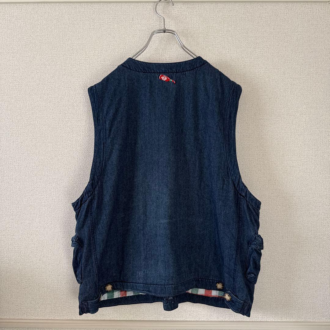 希少 レア タバスコ 背面刺繍 デニム風ベスト L 身幅広め ヴィンテージ90s
