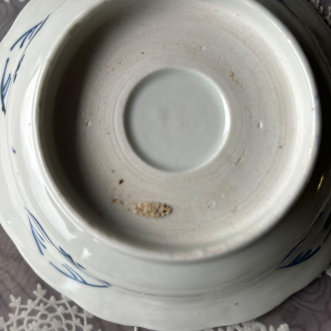 古伊万里　骨董　アンティーク　染付輪花蝙蝠文　なます皿　2客セット
