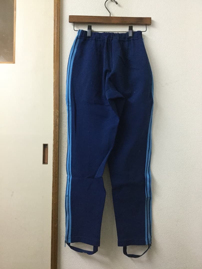 adidas デサント　スリーライン　紺×水色　M　80's