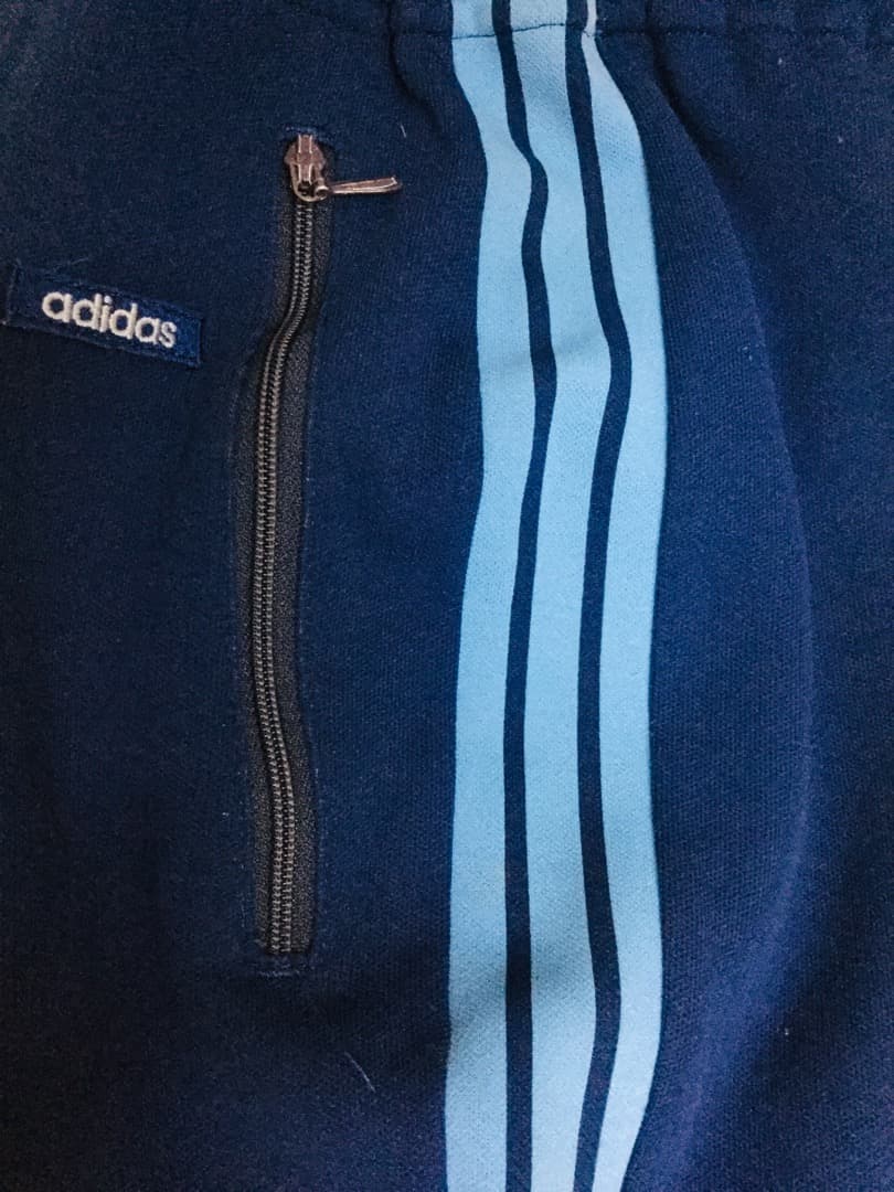 adidas デサント　スリーライン　紺×水色　M　80's
