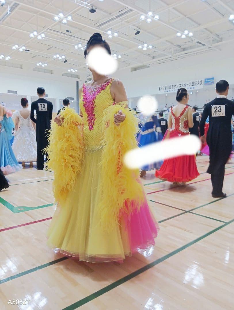 ＮＡＮＡKＡネオンイエローピンク社交ダンスドレス