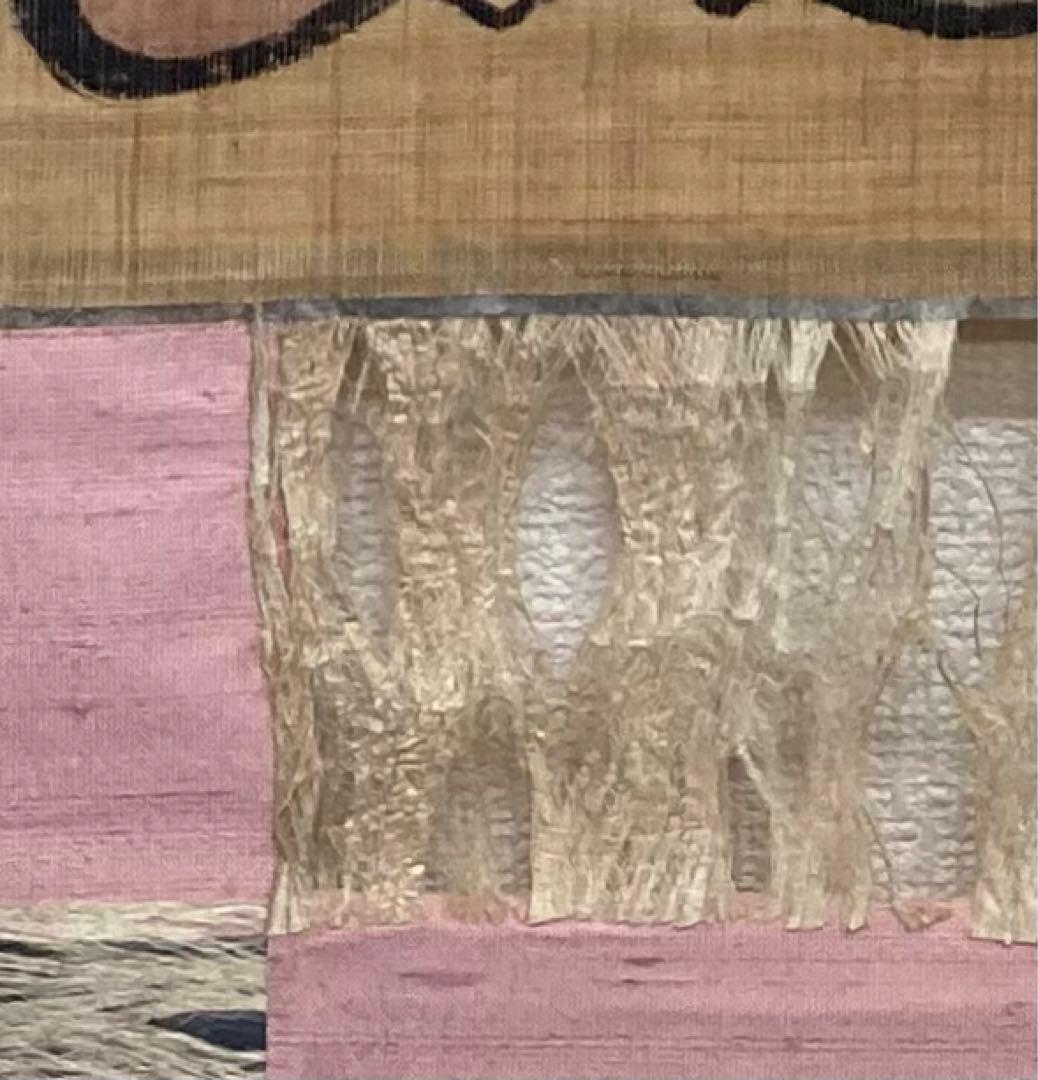 B155s  寒山拾得図  壁飾り　治海画　麻布　掛軸様式　彩墨画　布和紙表装