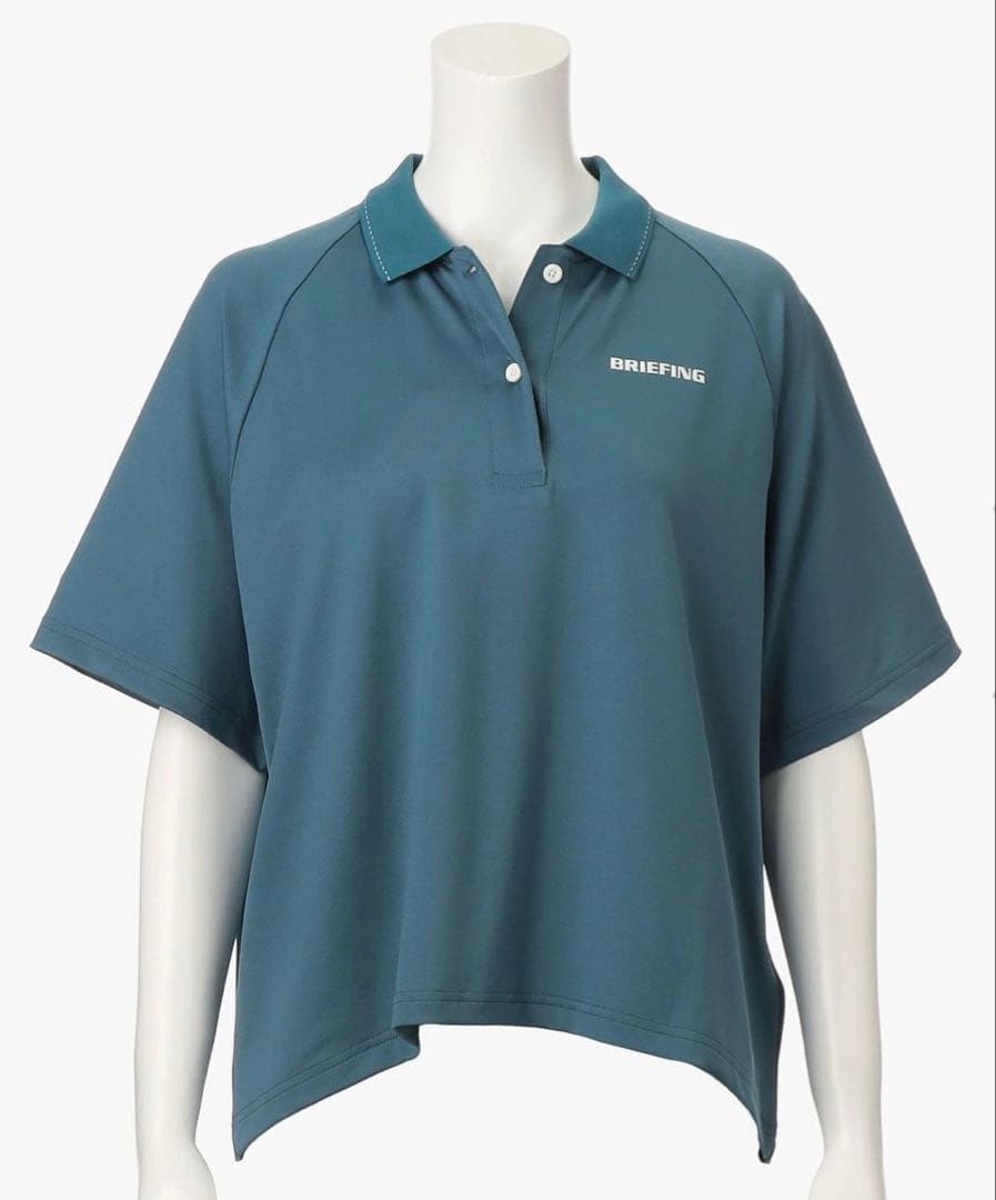 新品★23,100円 レディースS BRIEFING バックロゴラインポロ 青緑