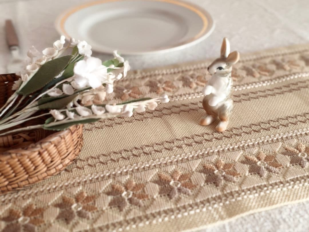 * vintage runner ❀ ベージュ ブラウン お花柄 ランナークロス