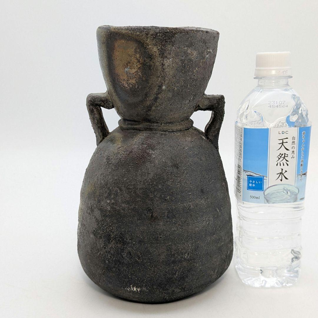 末石泰節 備前焼 窯変耳付花入 栞付き 花器 フラワーベース 花瓶 花生 置物