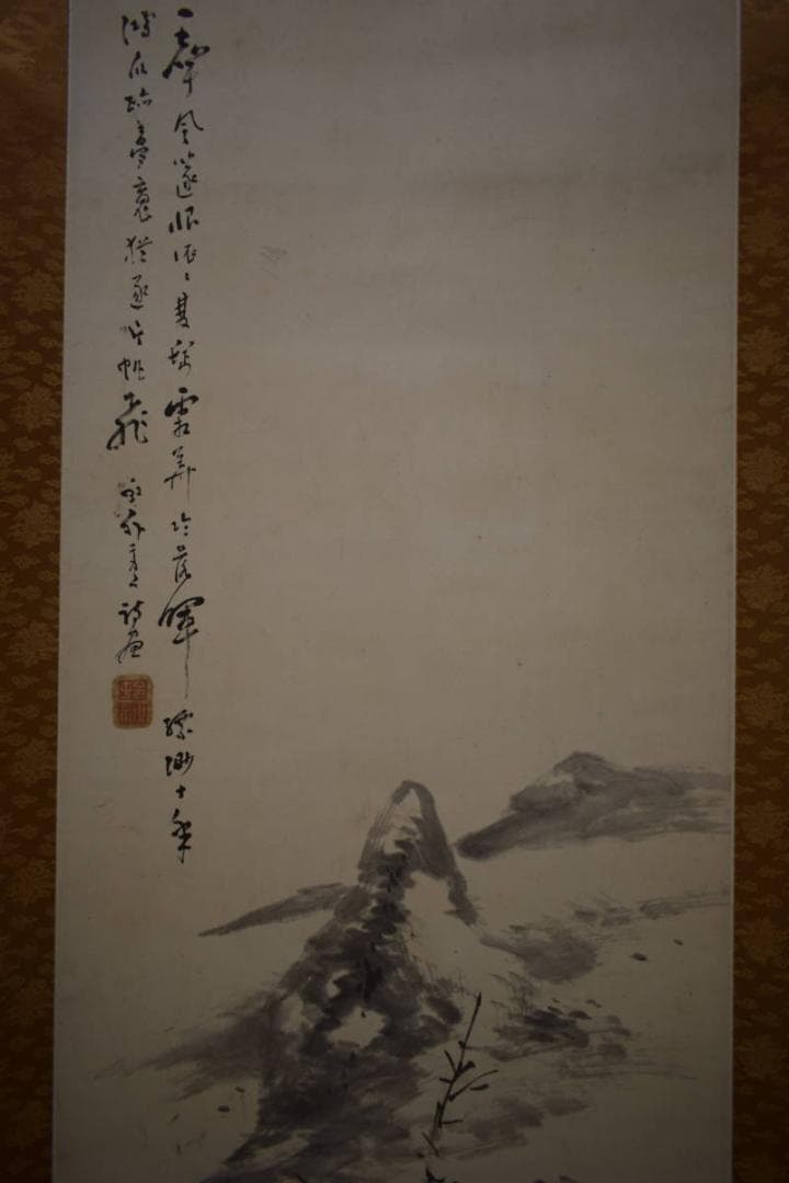 真作/河村虹外/山水/人物/帆船/画賛/布袋屋掛軸HI-923