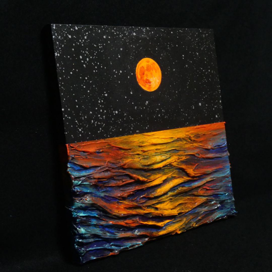 油絵 油彩 油彩画 絵 絵画 【オレンジ色の満月】