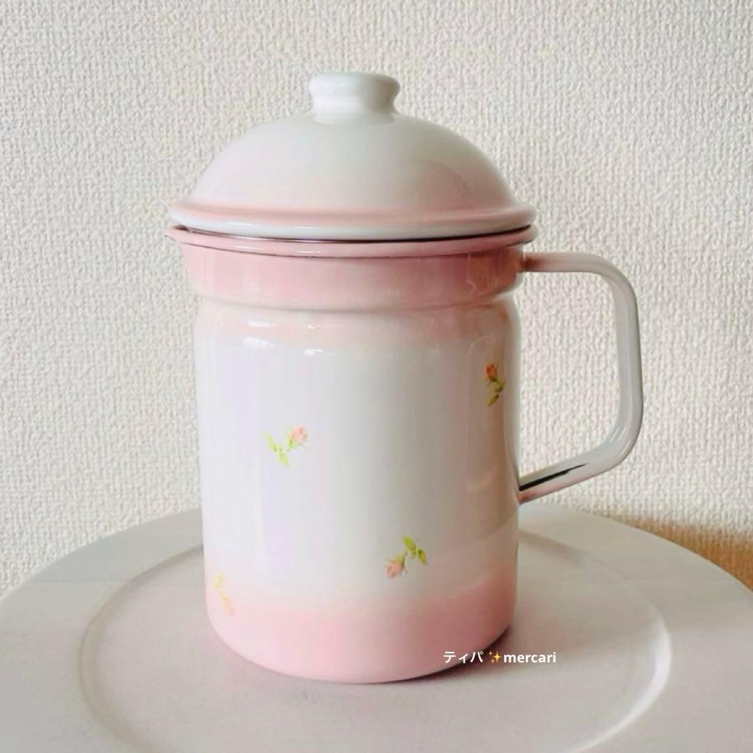 【美品】イマン　オイルポット　プチローズ　油こし器　ホーロー　琺瑯　imane