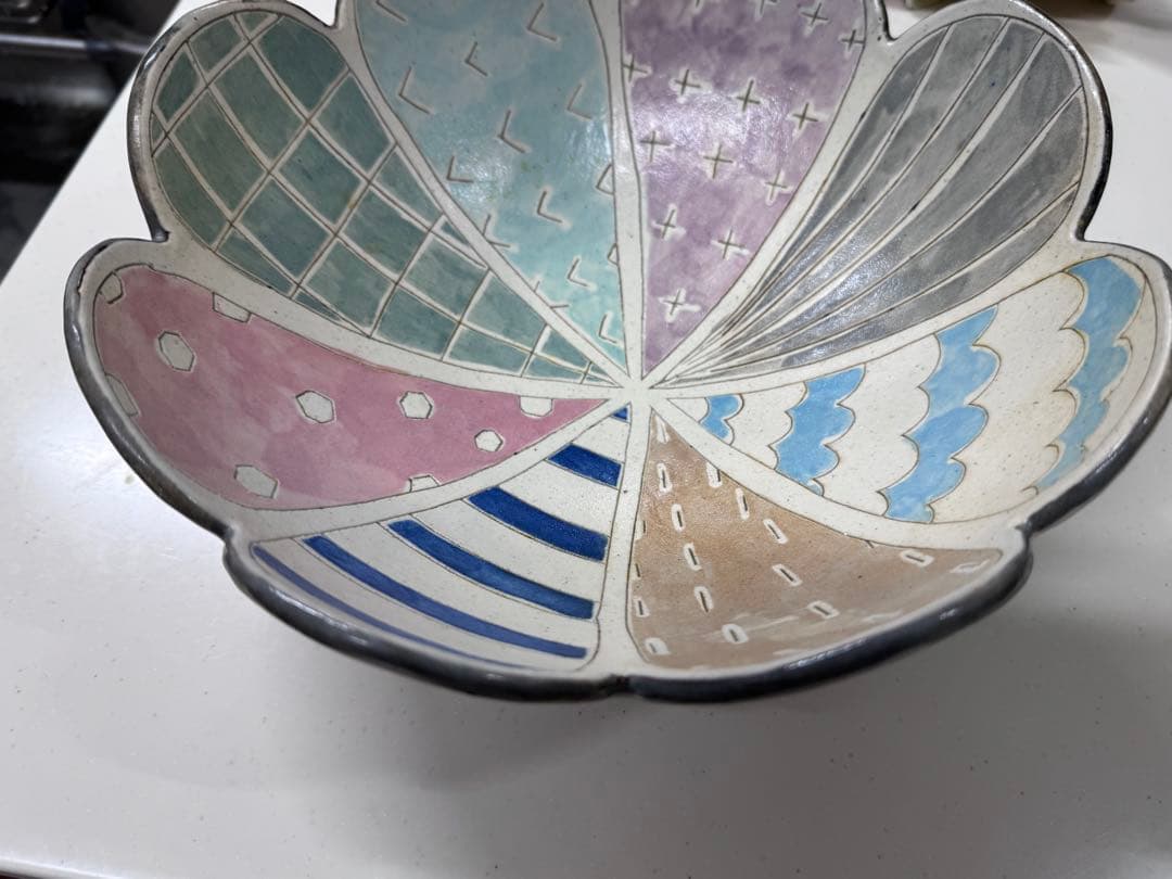 横山知加子 笠間焼 雲白 ABE FACTORY ボウル 花びら型 直径26cm