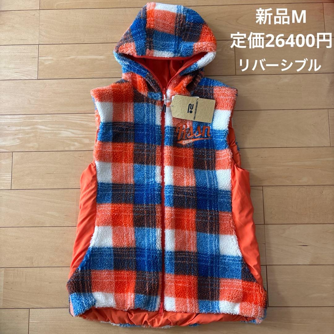 新品　ロサーセン　フリース フード付き　ベスト　M オレンジ　ブルー　ホワイト