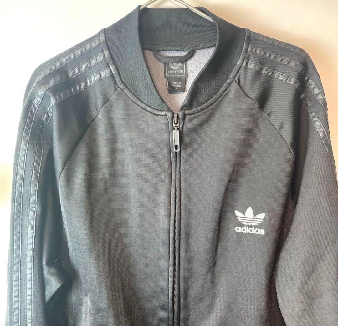 アディダス トラックジャケット オールブラック シルバーロゴ 2XL レア