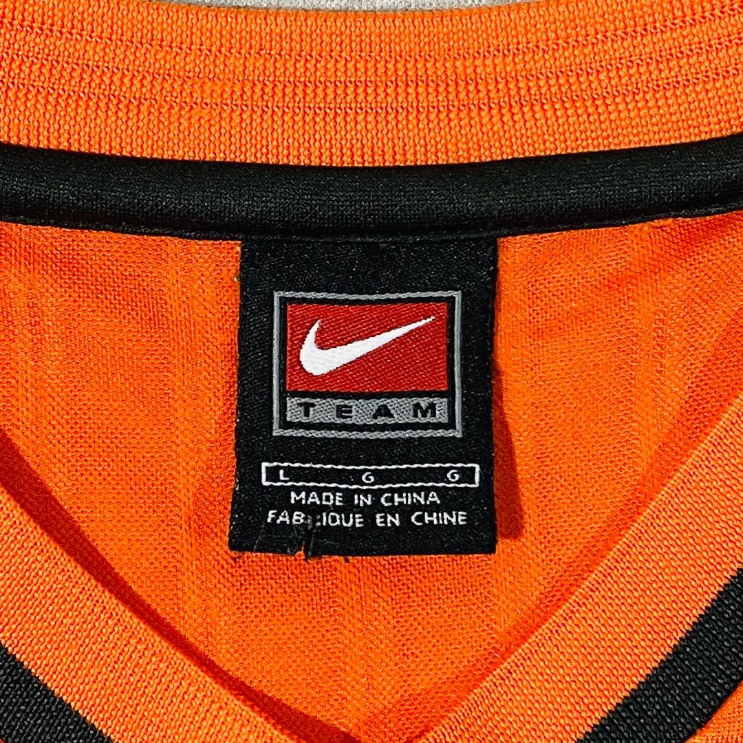 【00s】NIKE製 長袖サッカーシャツ/オレンジ/黒/Lサイズ　TEAMタグ