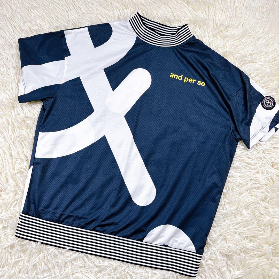 【レディースM⭐️美品】 アンパスィ ゴルフ　半袖モックネック　デカロゴ袖ワッペン