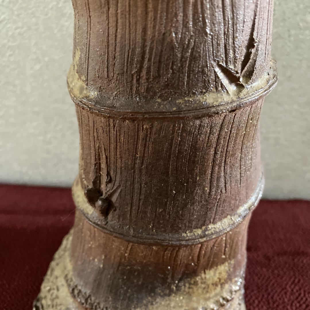 【希少】花瓶　陶器　備前焼 花入 一輪挿し　花器 茶道具　竹　竹根形