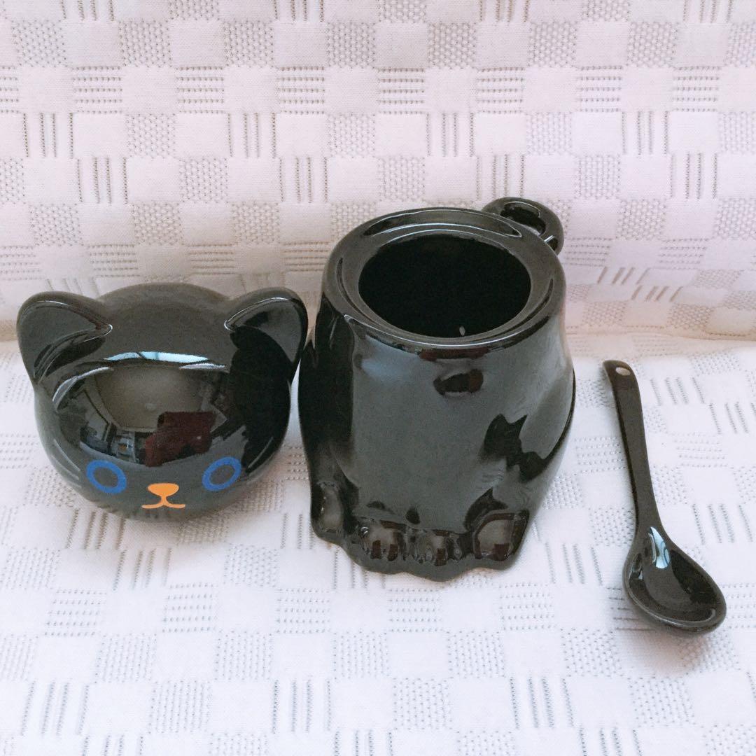 黒猫と白猫の陶器 食器 キャニスター スプーン付き　未使用品 可愛い オシャレ