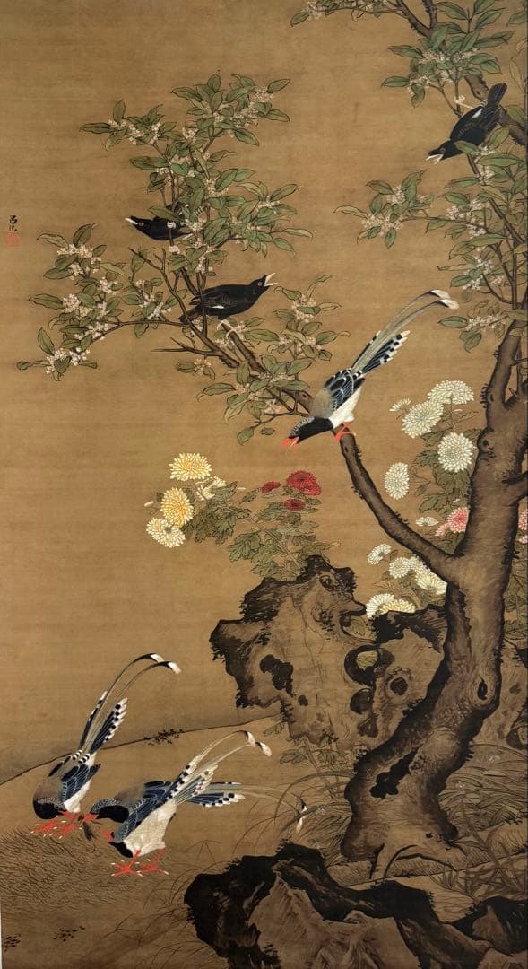 中国　明時代　呂紀　桂菊山禽圖　絹本　原色複製　◇検故宮博物館◇ 一鼎軒0926