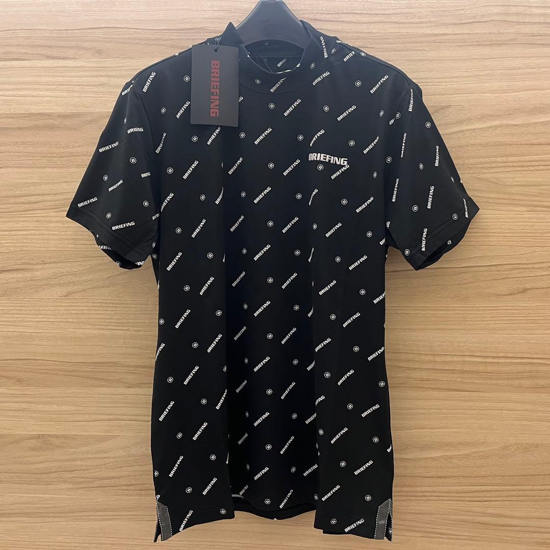 新品★BRIEFING レディースM 黒 ロゴモノグラムハイネックシャツ 半袖