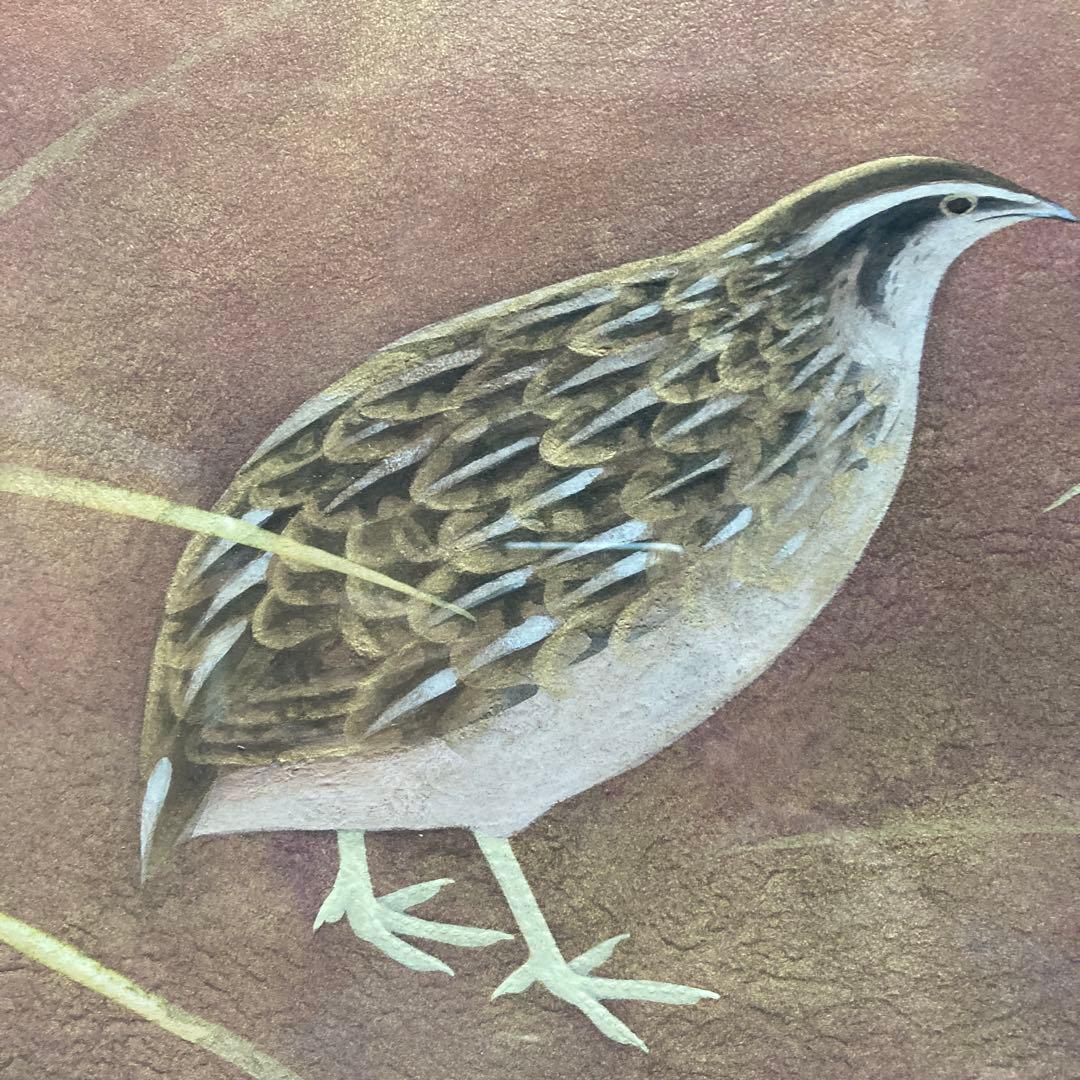 日本画家　河原労夫　題名「鶉」　額縁51.5×60.5絵30.5×39.5cm