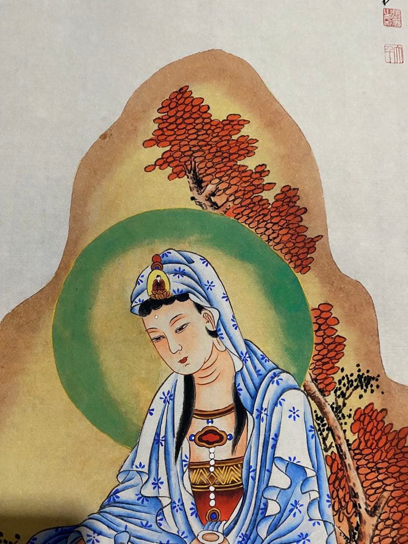 张大千 观音图 中国画 掛け軸 水墨画 和室 玄関 茶室 壁掛け 美術品