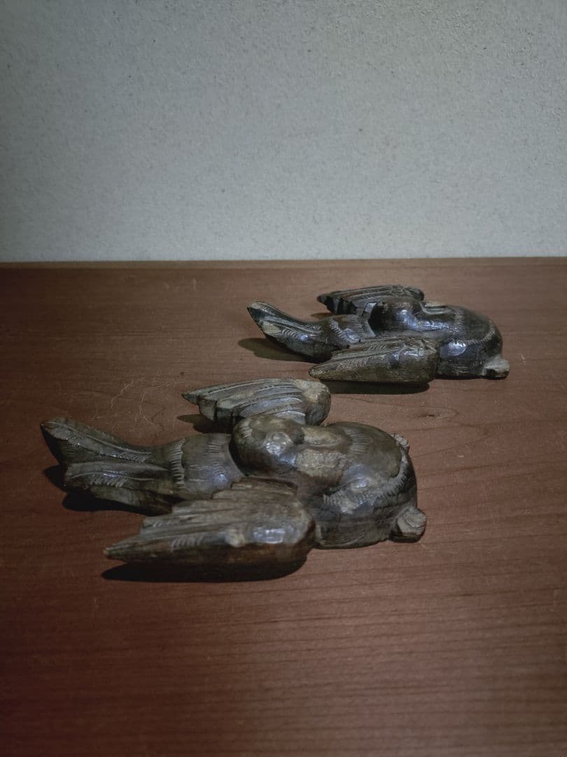 李朝後期 木彫 鳩 デコイ一対 木雁 奠雁 水鳥