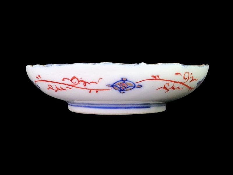 古伊万里　金襴手　鶴に七宝紋の図　4寸皿　5枚　D048AS-DAr