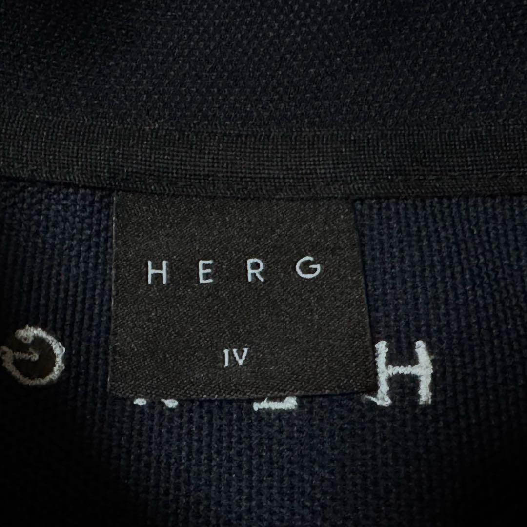 HERG 1 エルグワン スタンドカラー ロゴ 半袖 ポロシャツ ネイビー M