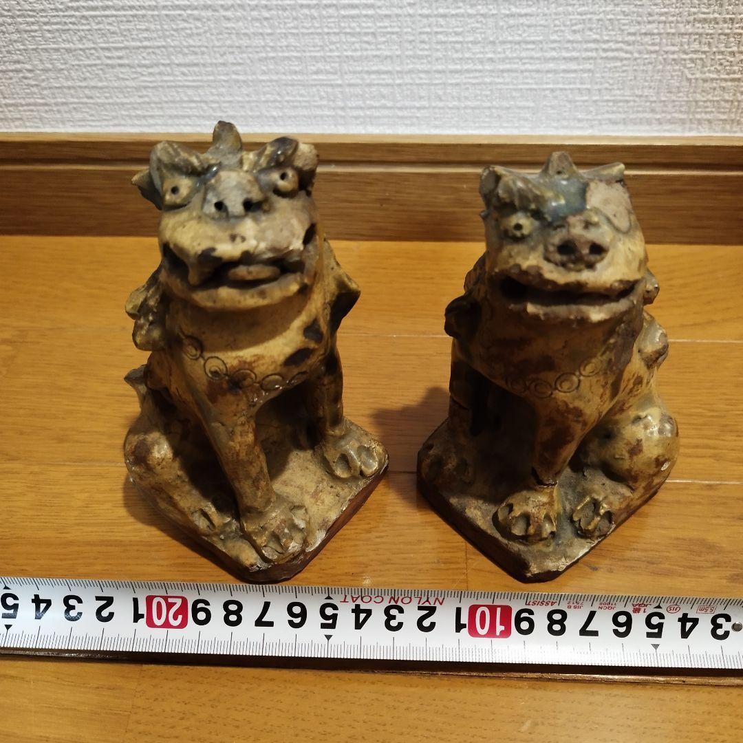 瀬戸のこま犬　陶器製狛犬　一対　江戸期　加藤春岱の作　傷ありますが珍品？！