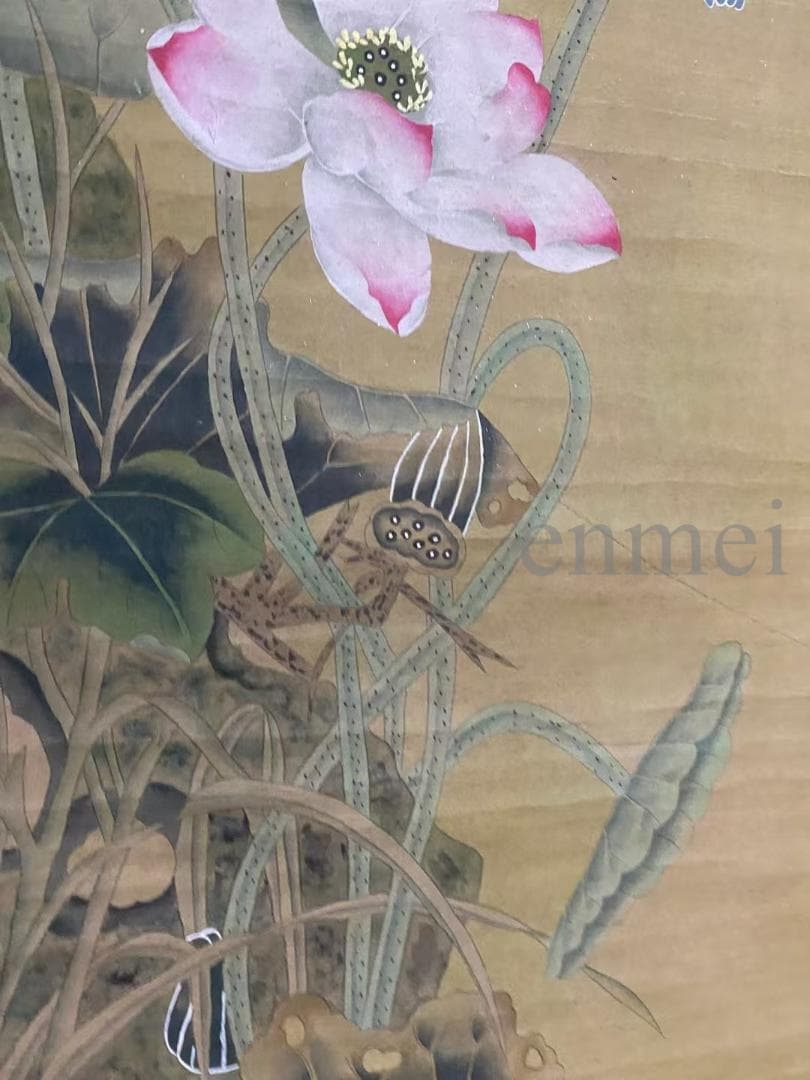 中国古美術・旧藏 明代風・吕紀款・花鳥図・四尺中堂掛軸・手描き・水墨手彩・宣紙
