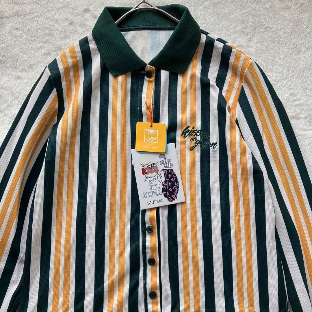 新品タグ付✨キスオンザグリーン ゴルフワンピース M ストライプ UV 冷感 M