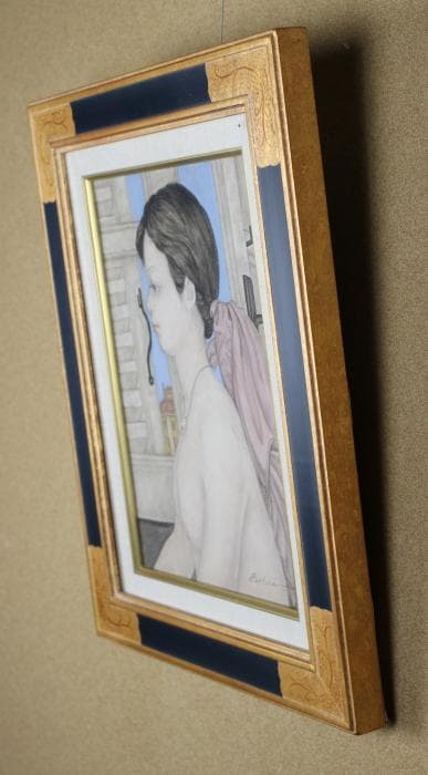 服部和三郎　窓辺の裸婦　油彩画　1980年　F4号　肉筆