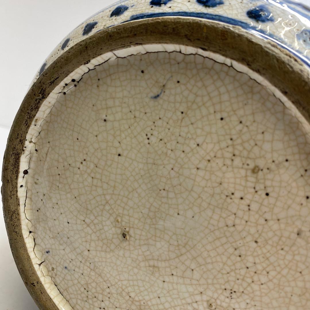 江戸後期　犬山焼　染付　獅子耳　花瓶　h26cm 東K7-1207② タエオ