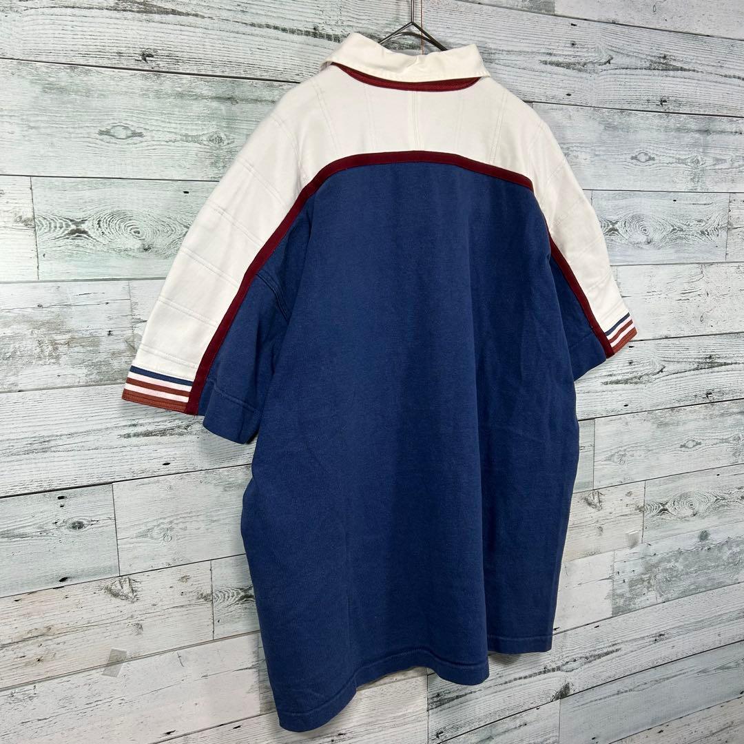 90s NIKE ナイキ スウォッシュロゴ刺繍 半袖ラガーシャツ Lサイズ