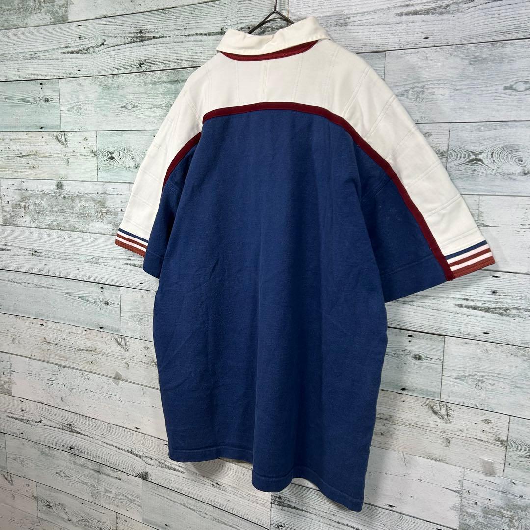 90s NIKE ナイキ スウォッシュロゴ刺繍 半袖ラガーシャツ Lサイズ