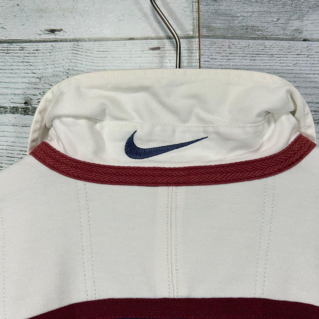 90s NIKE ナイキ スウォッシュロゴ刺繍 半袖ラガーシャツ Lサイズ