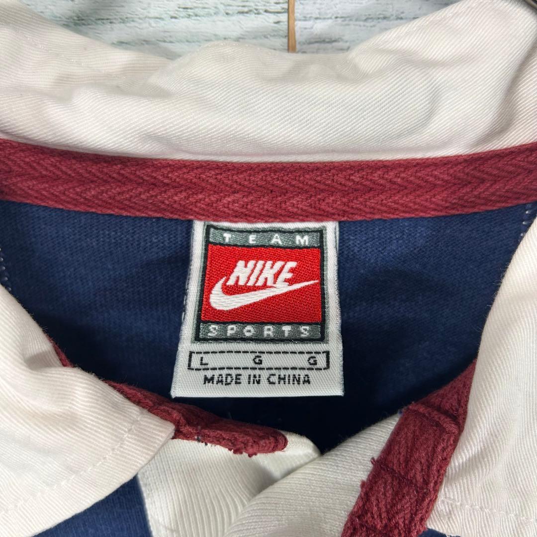 90s NIKE ナイキ スウォッシュロゴ刺繍 半袖ラガーシャツ Lサイズ
